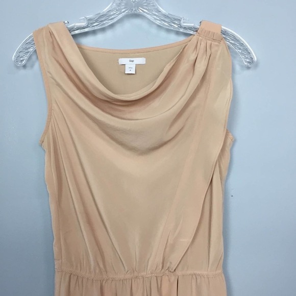 Gap Sleeveless Drape Neck Elastic Waist Ruffle Satin Dress Women’s Size 0 Beige - Picture 2 of 12